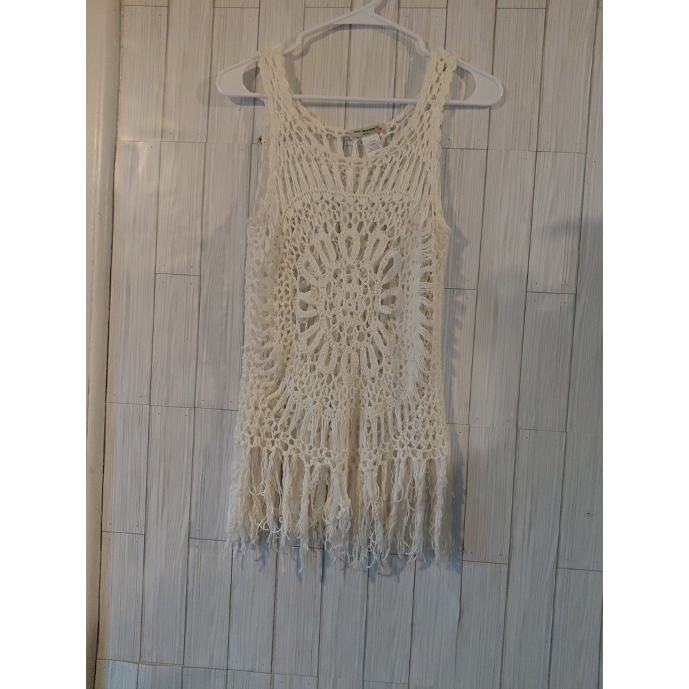 Vivid Importers of NY Crochet fringe top/tunic bohemian cottagecore Boho Sz L